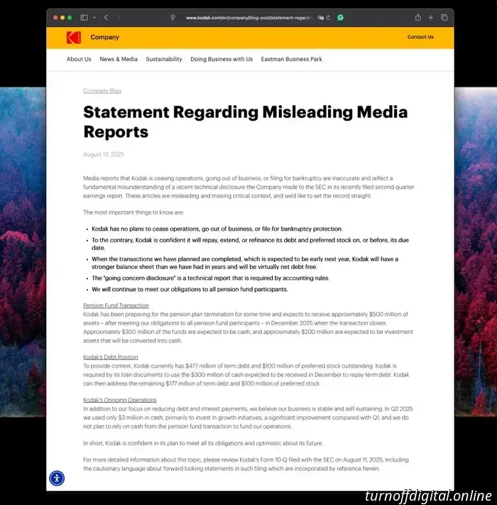 Обновление: Kodak выпустила заявление по поводу «вводящих в заблуждение сообщений в СМИ».