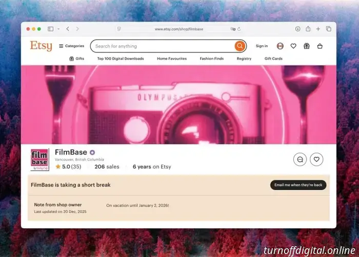 Der Etsy-Shop von Analog.Cafe, FilmBase, ist bis zum 2. Januar 2026 im Urlaub.